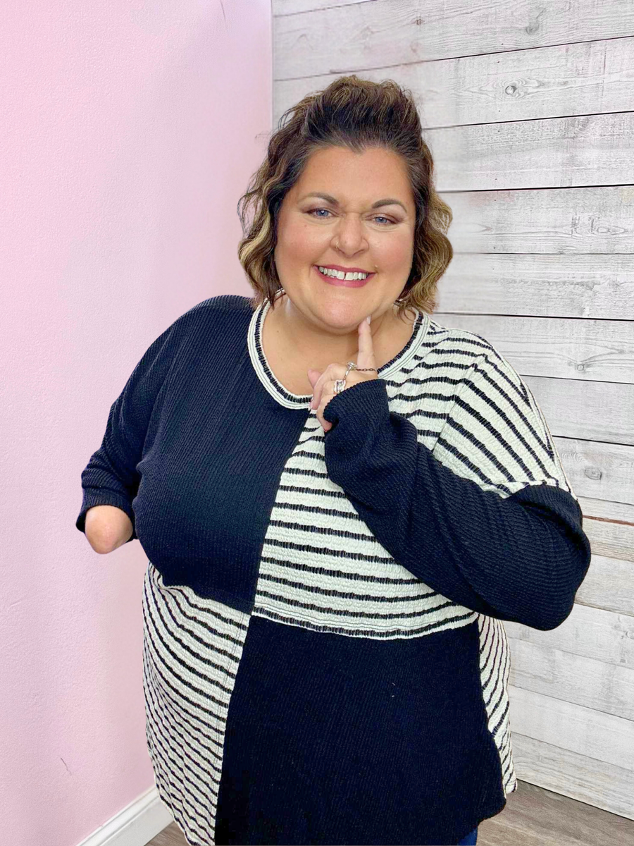 "Crushin on Cozy" Black Stripe Contrast Top