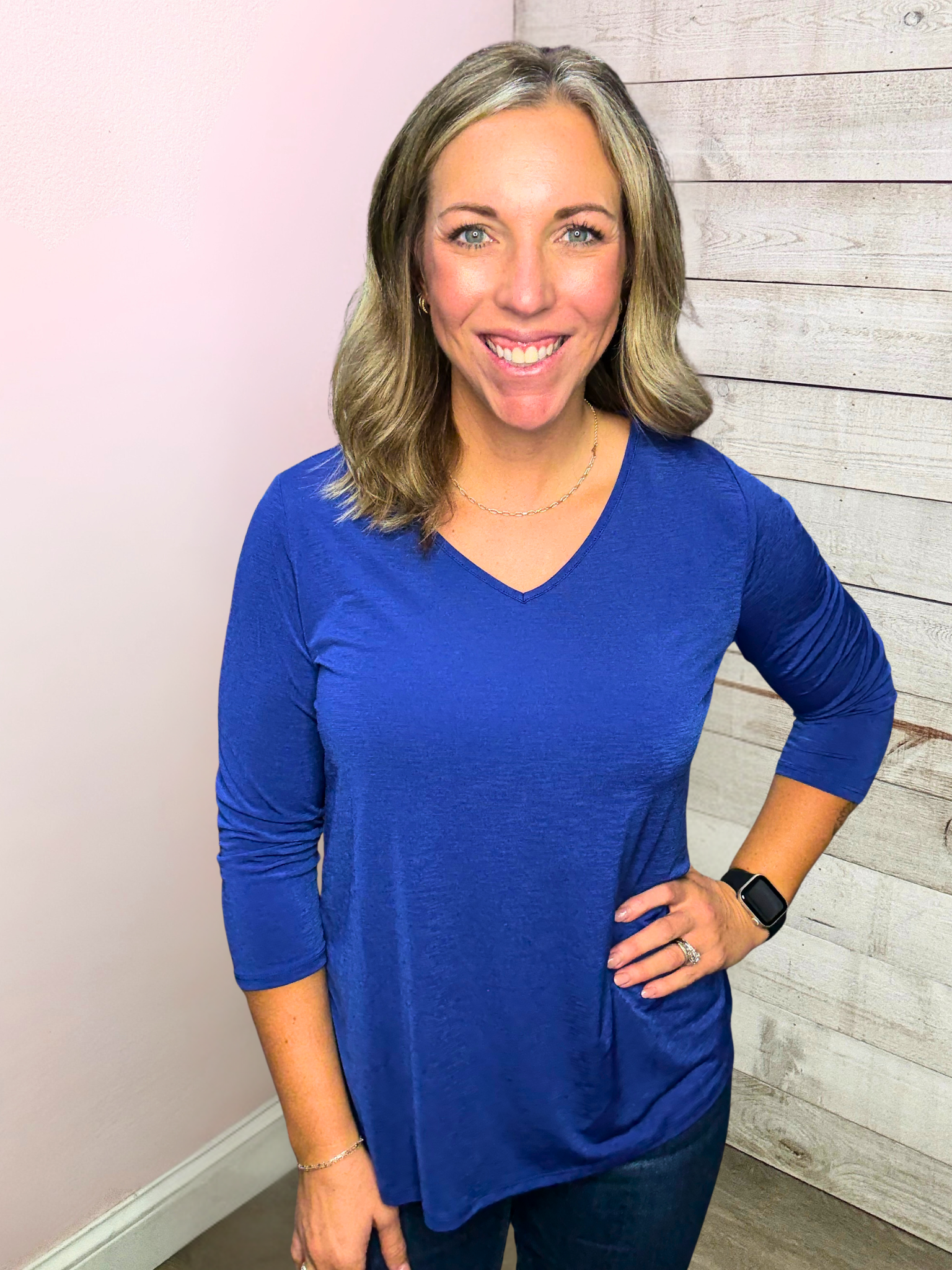 "For Keeps" Solid Vneck Top- Blue