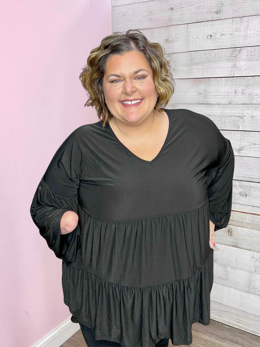 "Vineyard Stroll" V Neck Tiered Top