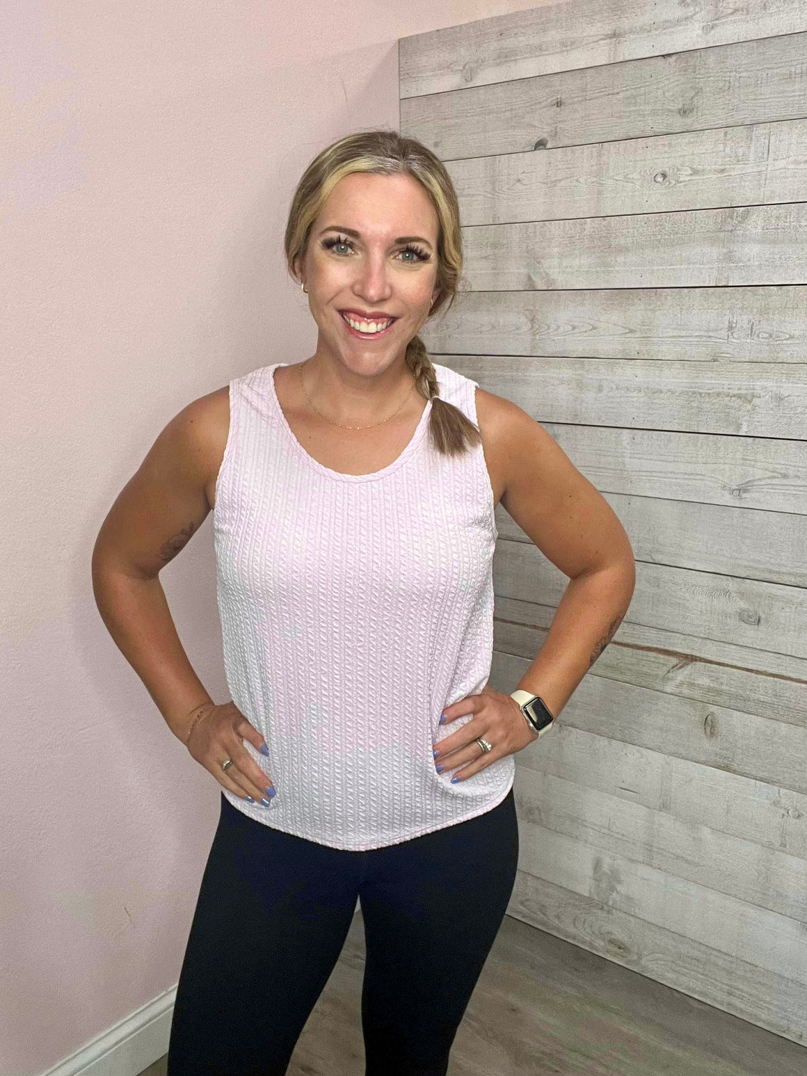 "Summertime" Textured Tank Top- Pink