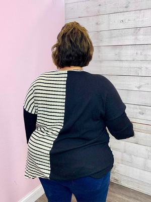"Crushin on Cozy" Black Stripe Contrast Top