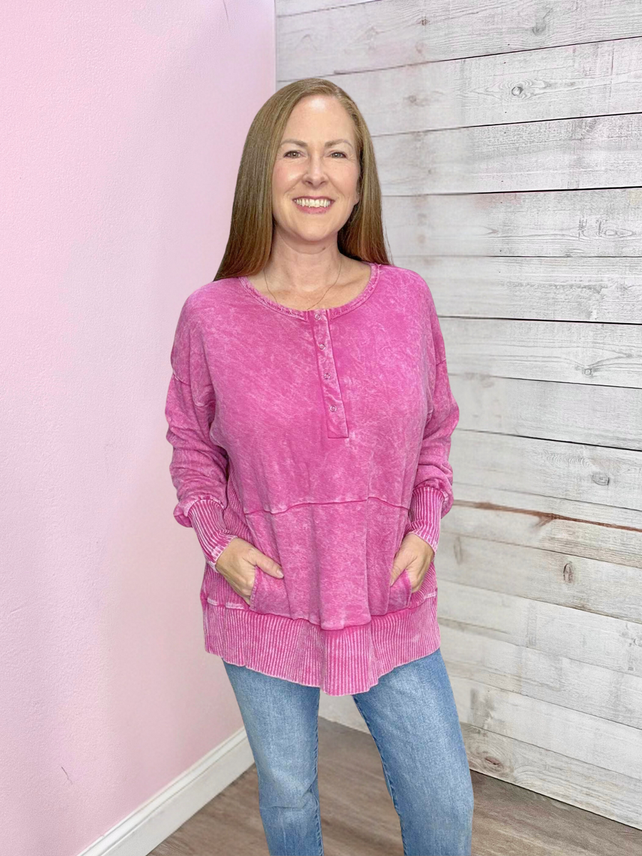 "My Kind Of Day" Magenta Top w/Buttons