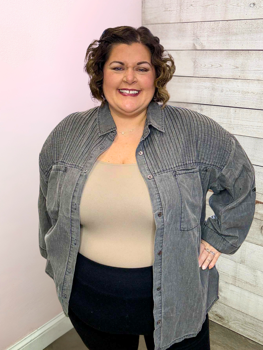 "True Fit" Charcoal Button Down Top