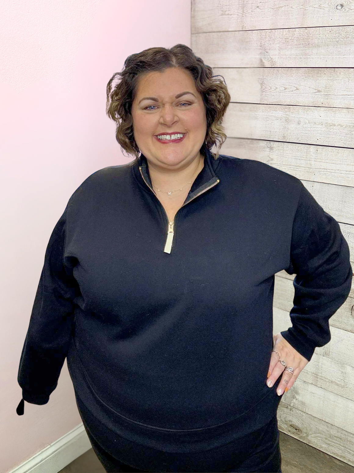 "After Dusk" Half Zip Sweatshirt- Black