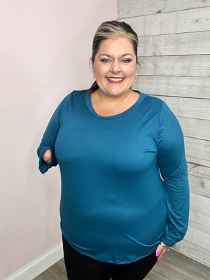 "Wanderer" Solid Long Sleeve Top- Teal