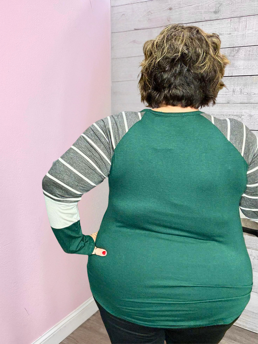"On The Level" Green Grey Striped Top