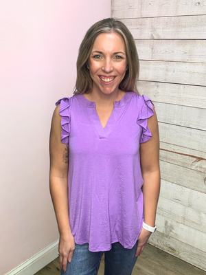 "Lover" Solid Lizzy Flutter Sleeve- Purple