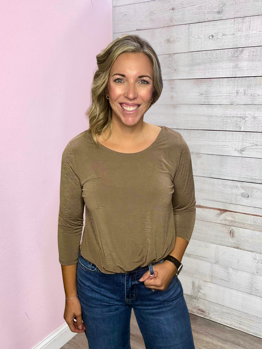 "Fall Essential" Solid Round Neck Top- Mocha