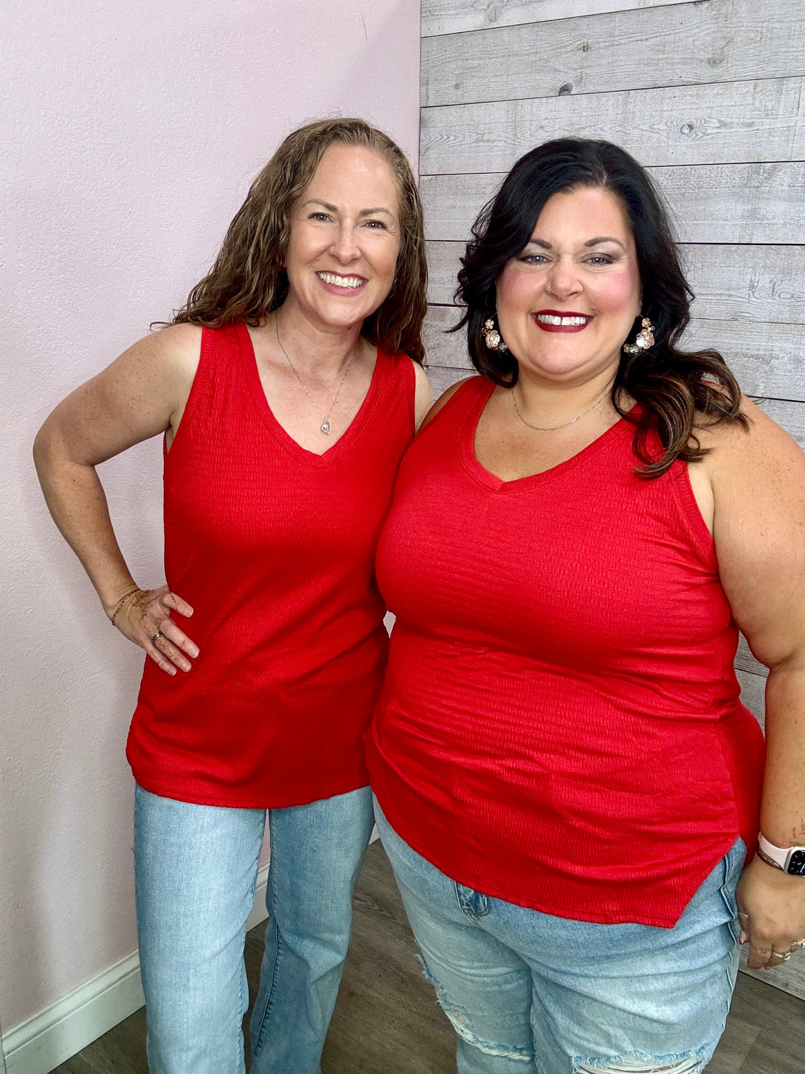 "Pulling Heartstrings" Red Textured Tank Top