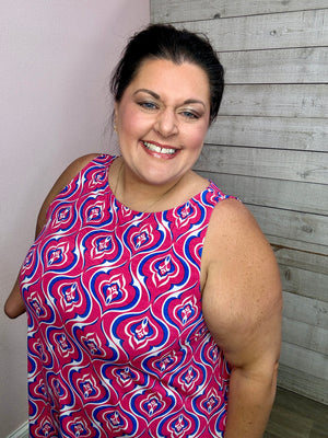 "City Escape" Pink/Blue Abstract Print Top **FINAL SALE**