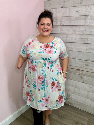 "Hours Of Flowers" Ivory Floral Dress **FINAL SALE**