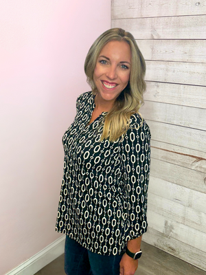 "Ink & Ivory" Black/Ivory Geometric Luxe Lizzy Top