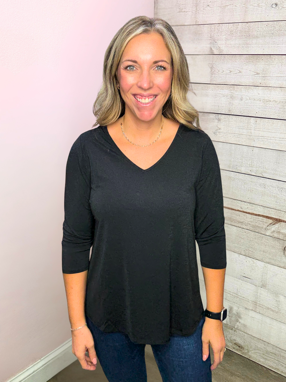 "For Keeps" Solid V Neck Top- Black