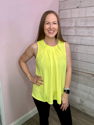"High Spirits" Pleated Tank Top- Yellow