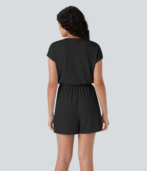 "Never Giving Up" Black Waffle Romper