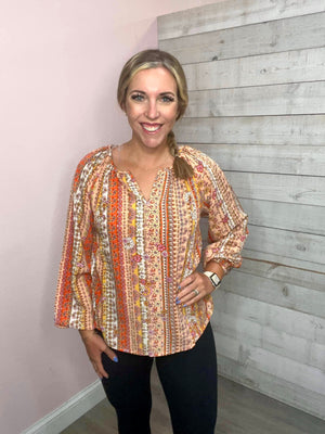 "Loving Gaze" Orange Floral Print Top