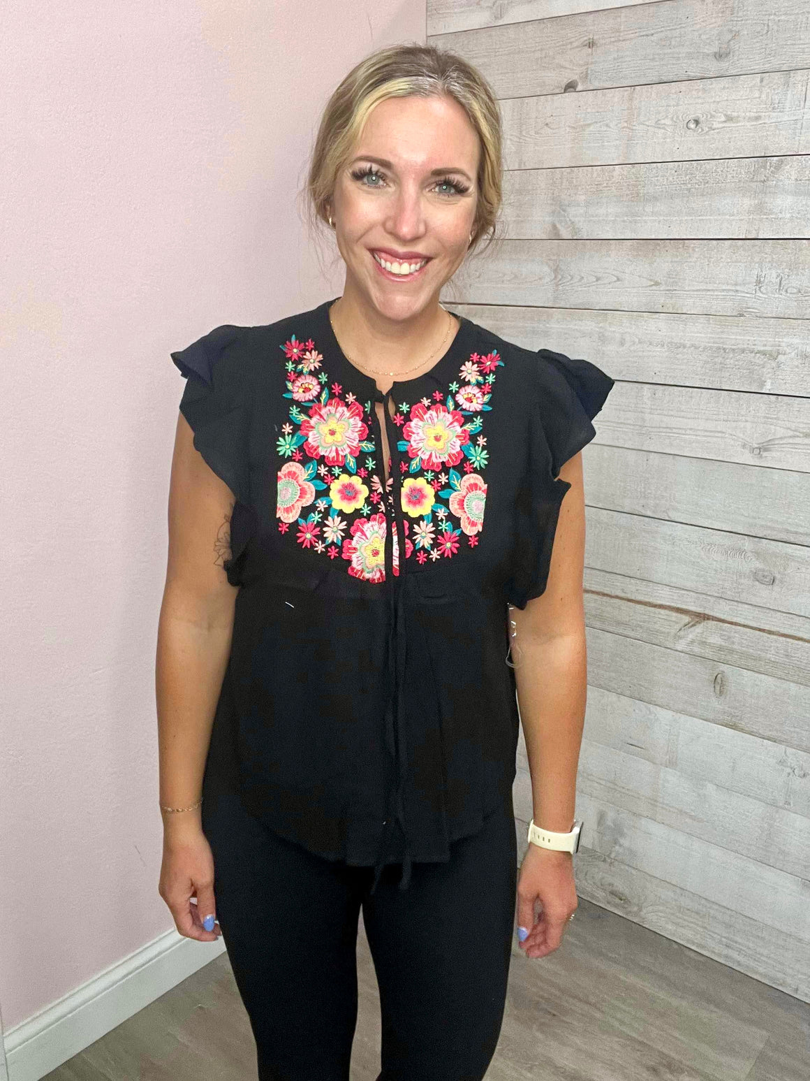 "Midnight Dreams" Floral Embroidery Top