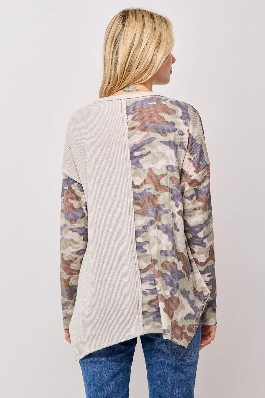 "Hot Take" Camo Colorblock Top