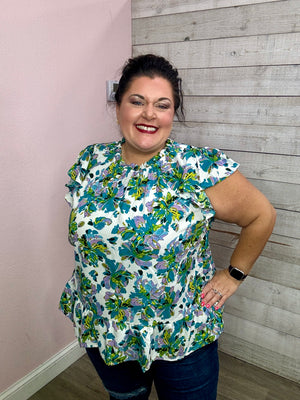 "All For Fun" Teal Floral Top