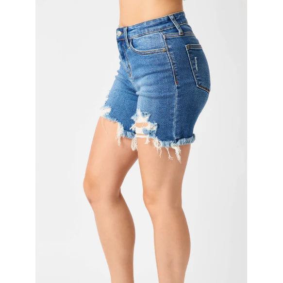 Judy Blue Mid-Rise Fray Hem Shorts- 15280