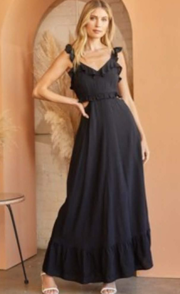 "Fine Wine" Black Cutout Maxi Dress