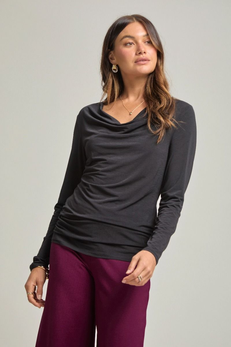 "Charming Views" Solid Ruched Top- Black
