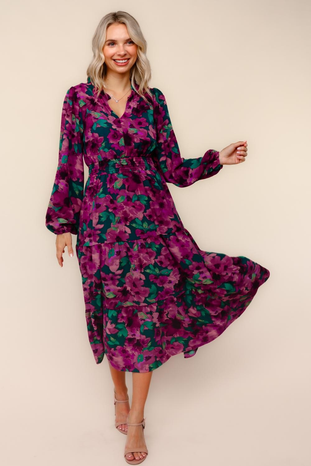 "Floral Beauty" Smocked Waist Dress