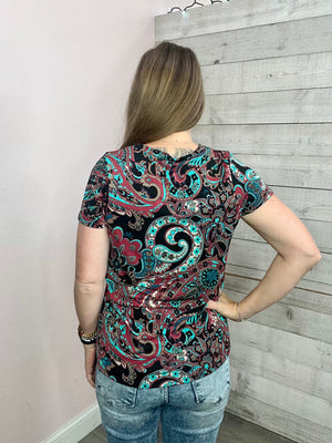 "Sunset Cocktails" Paisley Short Sleeve Top