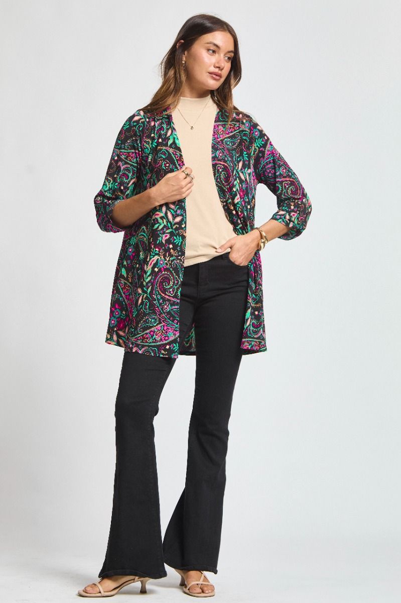 "Floral Melody" Black Paisley Lizzy Cardigan