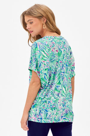 "Ocean Breeze" Palm Print Short Sleeve Top