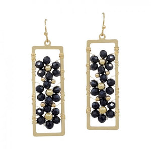 "Aylin" Rectangle w/Crystal Flowers Earrings