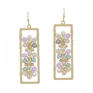 "Aylin" Rectangle w/Crystal Flowers Earrings