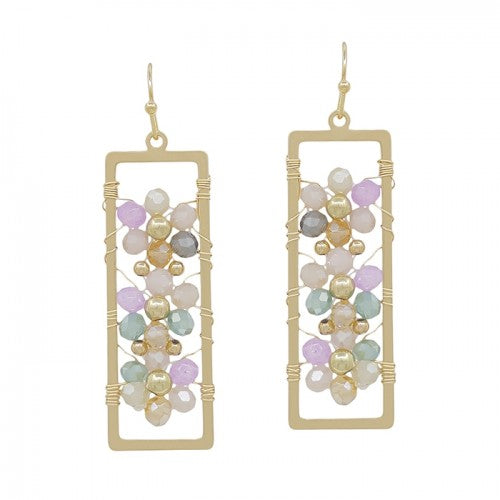 "Aylin" Rectangle w/Crystal Flowers Earrings