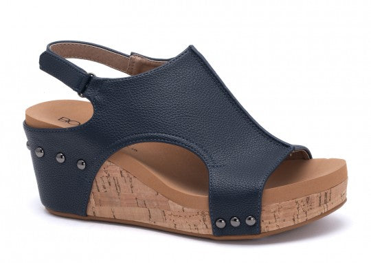 "Carley" Corky Wedge Sandal- Navy