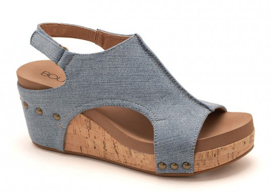 "Carley" Corky Wedge Sandal- Blue Denim